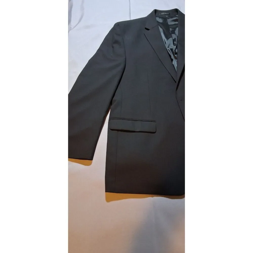 Chaps Mens Two-Piece Suit Black 46R Blazer Jacket 40x30 Pants Formal 52% Wool